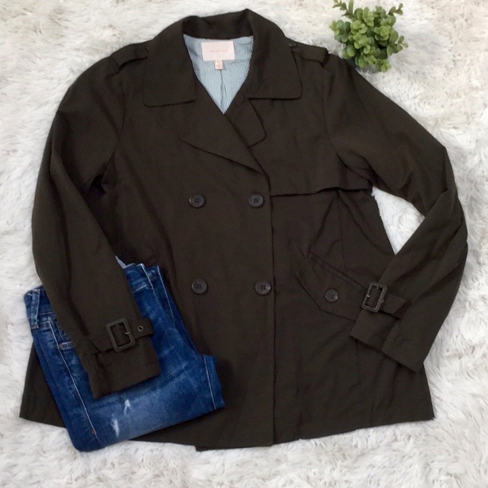 Skies Are Blue Crop Trench Coat ๐ Olive - Picture 4 of 8